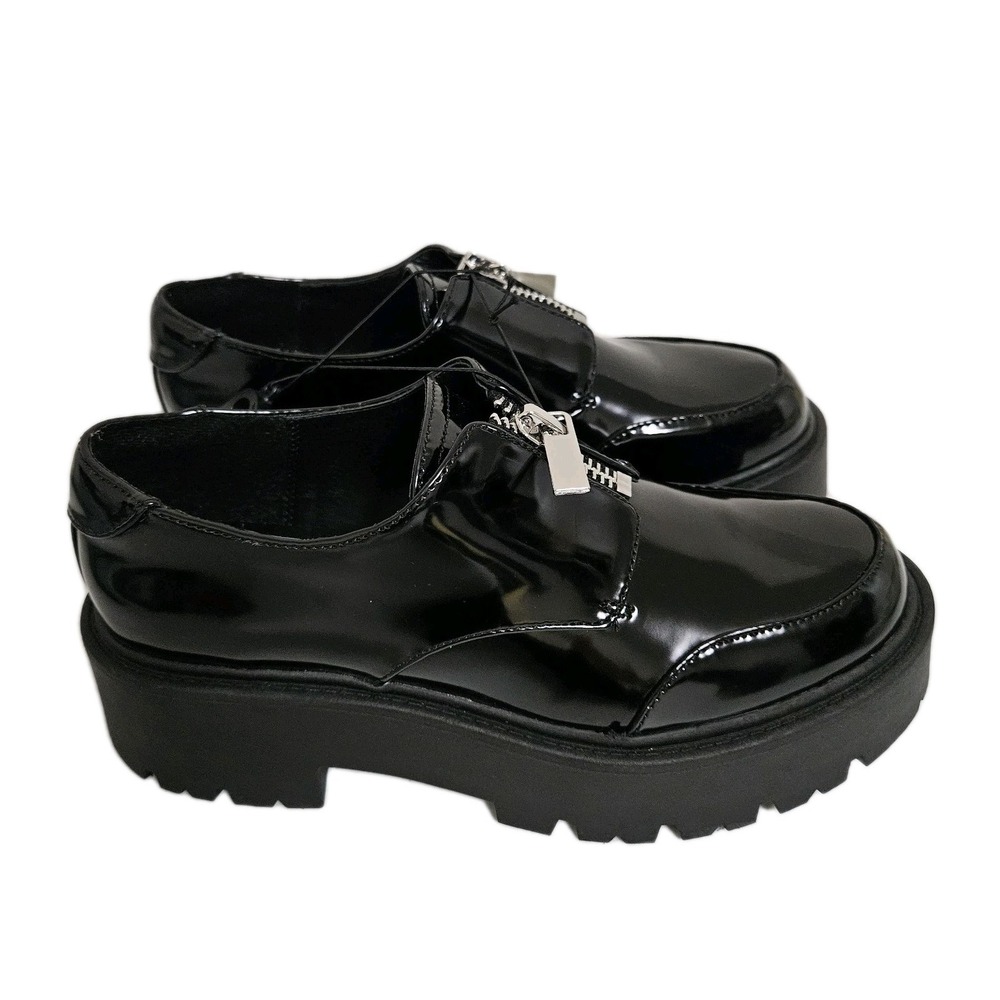 No Boundaries Black Patent Platform Zip Loafers